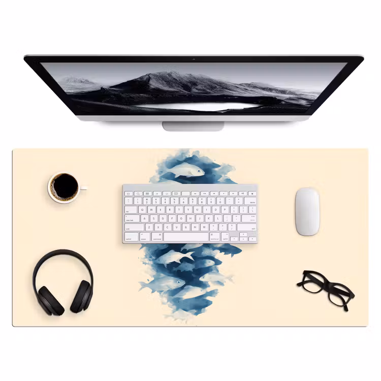 Bureau onderlegger - Vissen - Minimalistisch - Blauw — 3