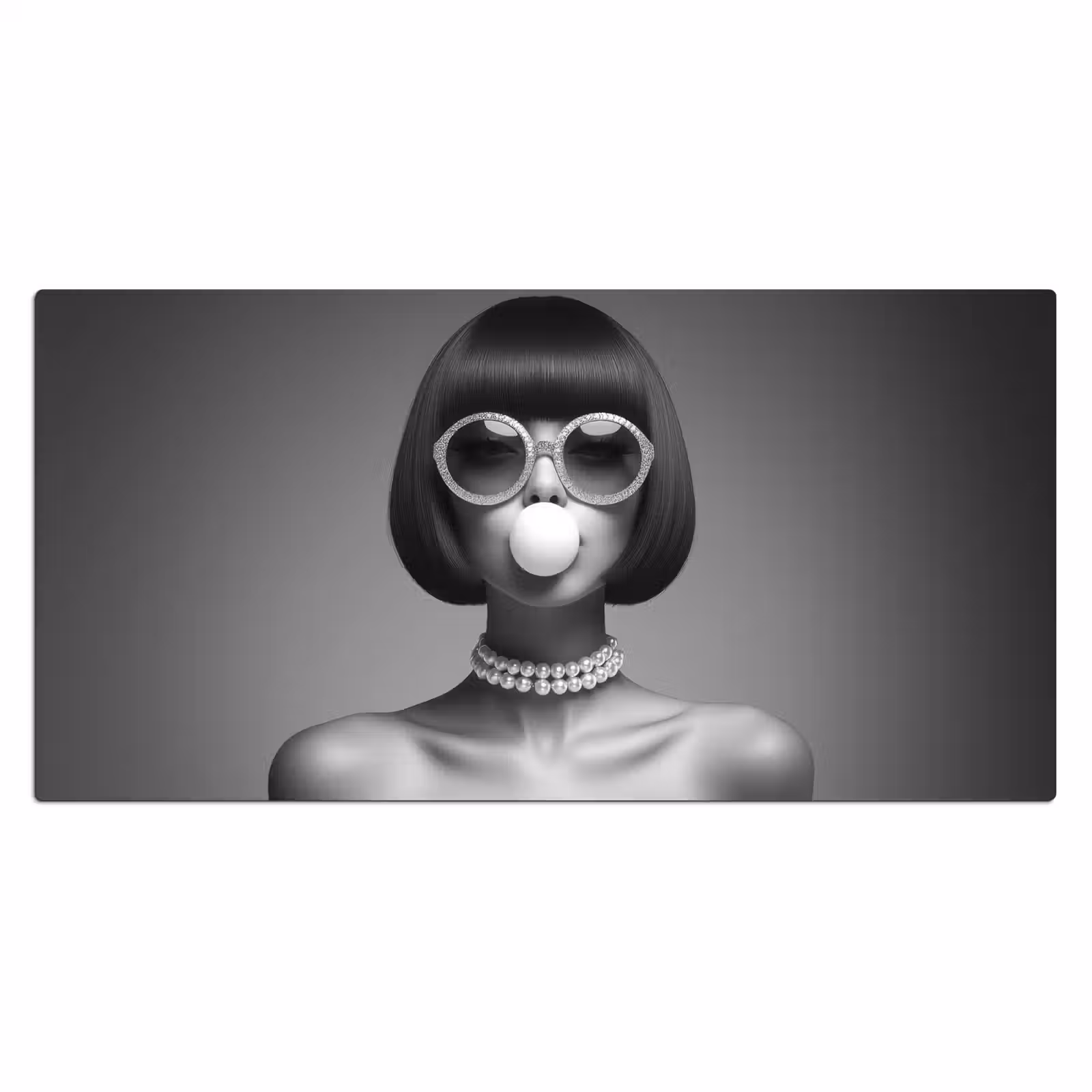 Bureau onderlegger - Vrouw - Zwart Wit - Ketting - Zonnebril — 1