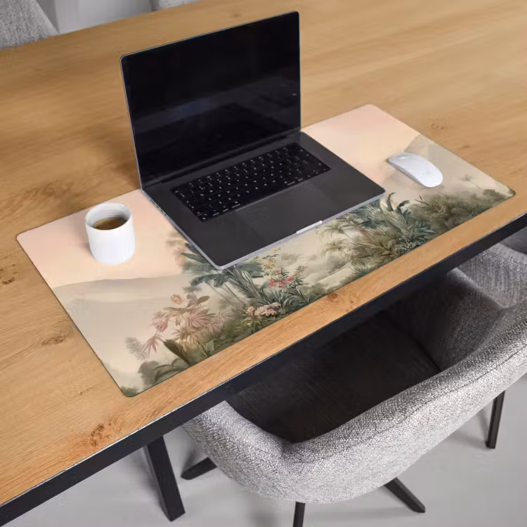 Bureau onderlegger - Tropisch landschap - palmbomen - Bloemen - Roze lucht — 2