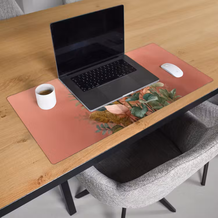 Bureau onderlegger - Tropische bladeren - Bloemen - Roze - groen — 2