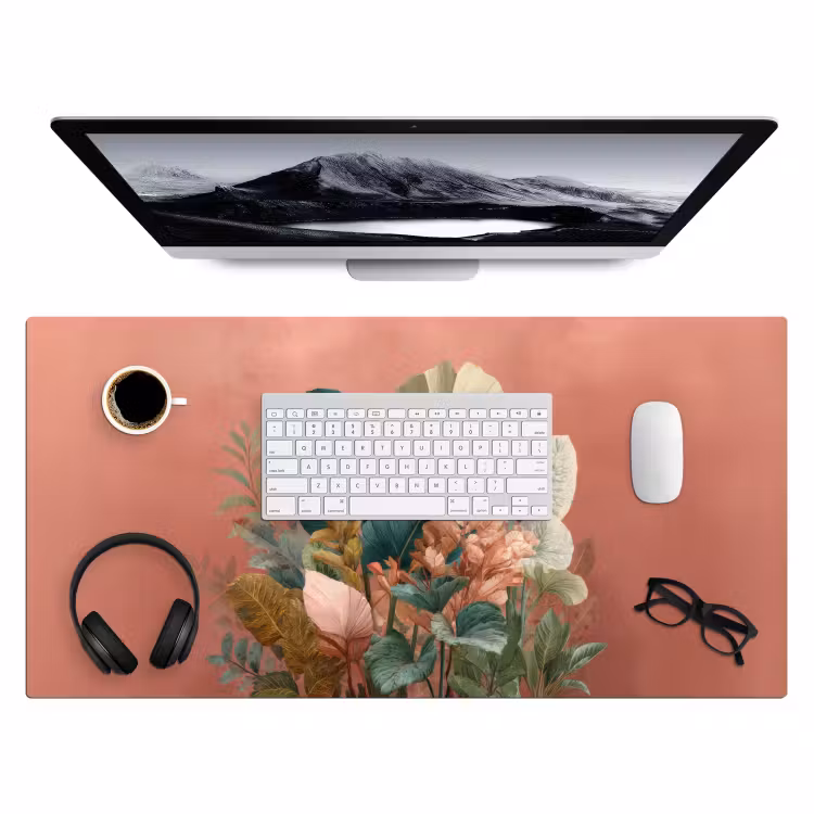 Bureau onderlegger - Tropische bladeren - Bloemen - Roze - groen — 3