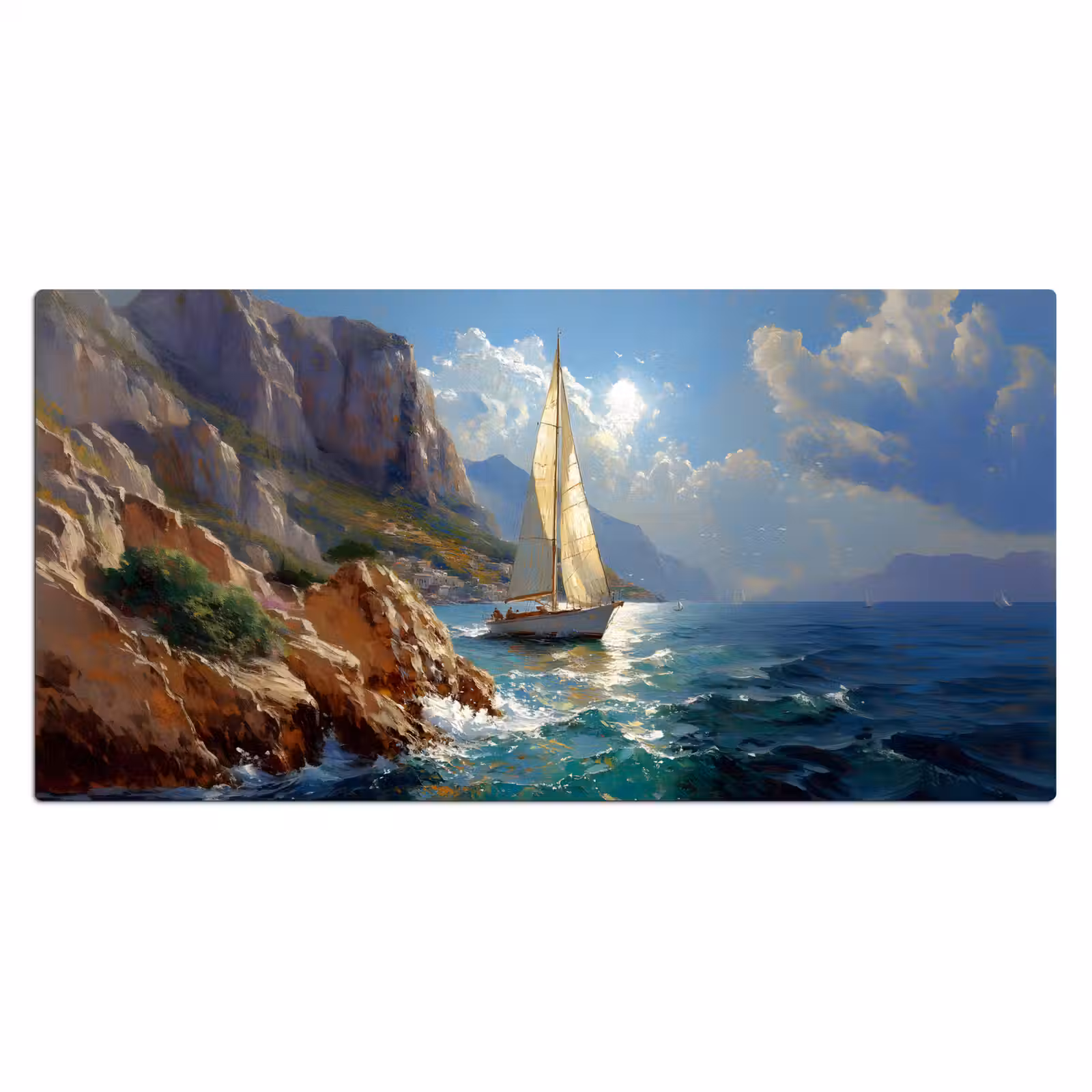 Bureau onderlegger - Zeilschip - Zee - Rotsen - Wolken — 1