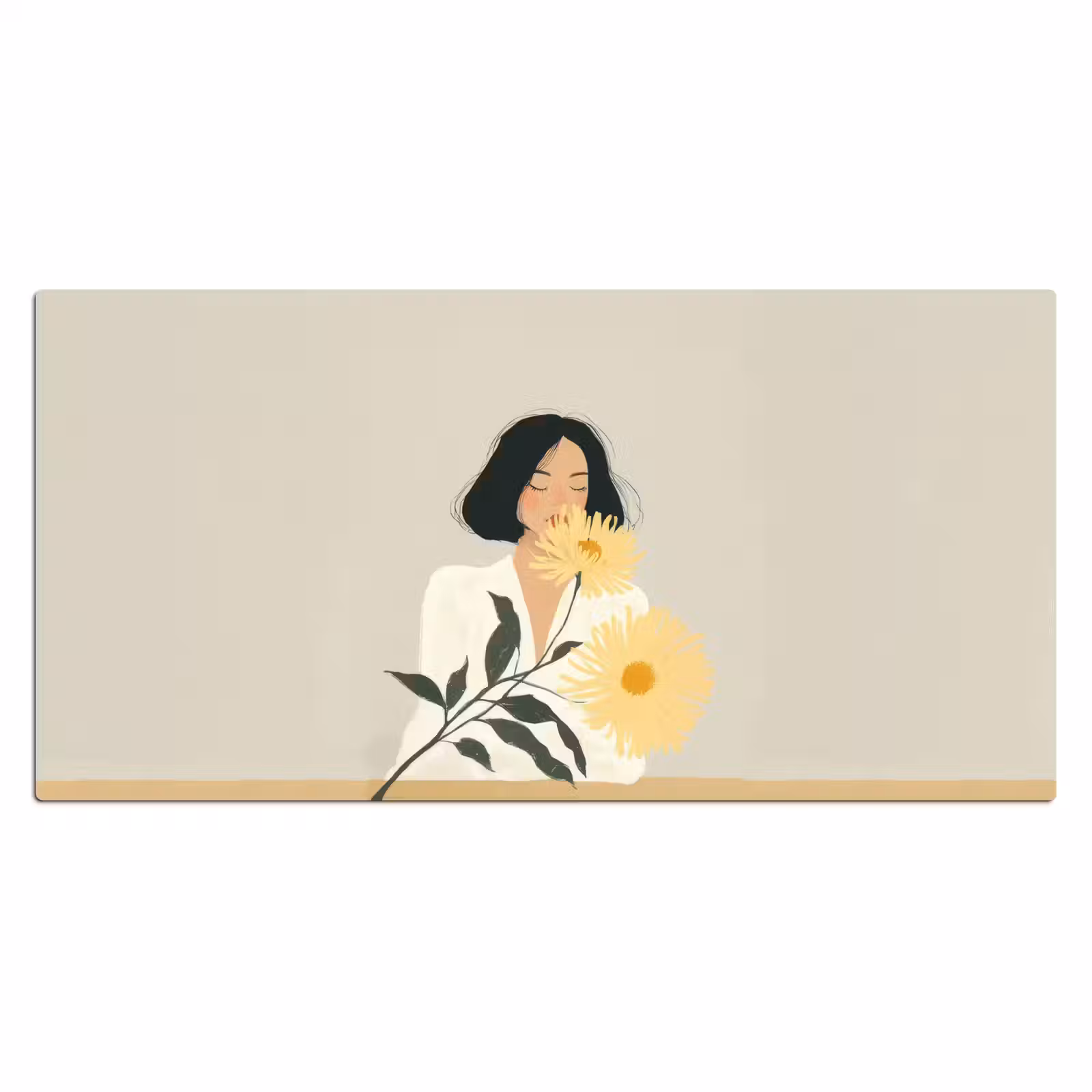 Bureau onderlegger - Vrouw - Bloem - Geel - Minimalistisch — 1