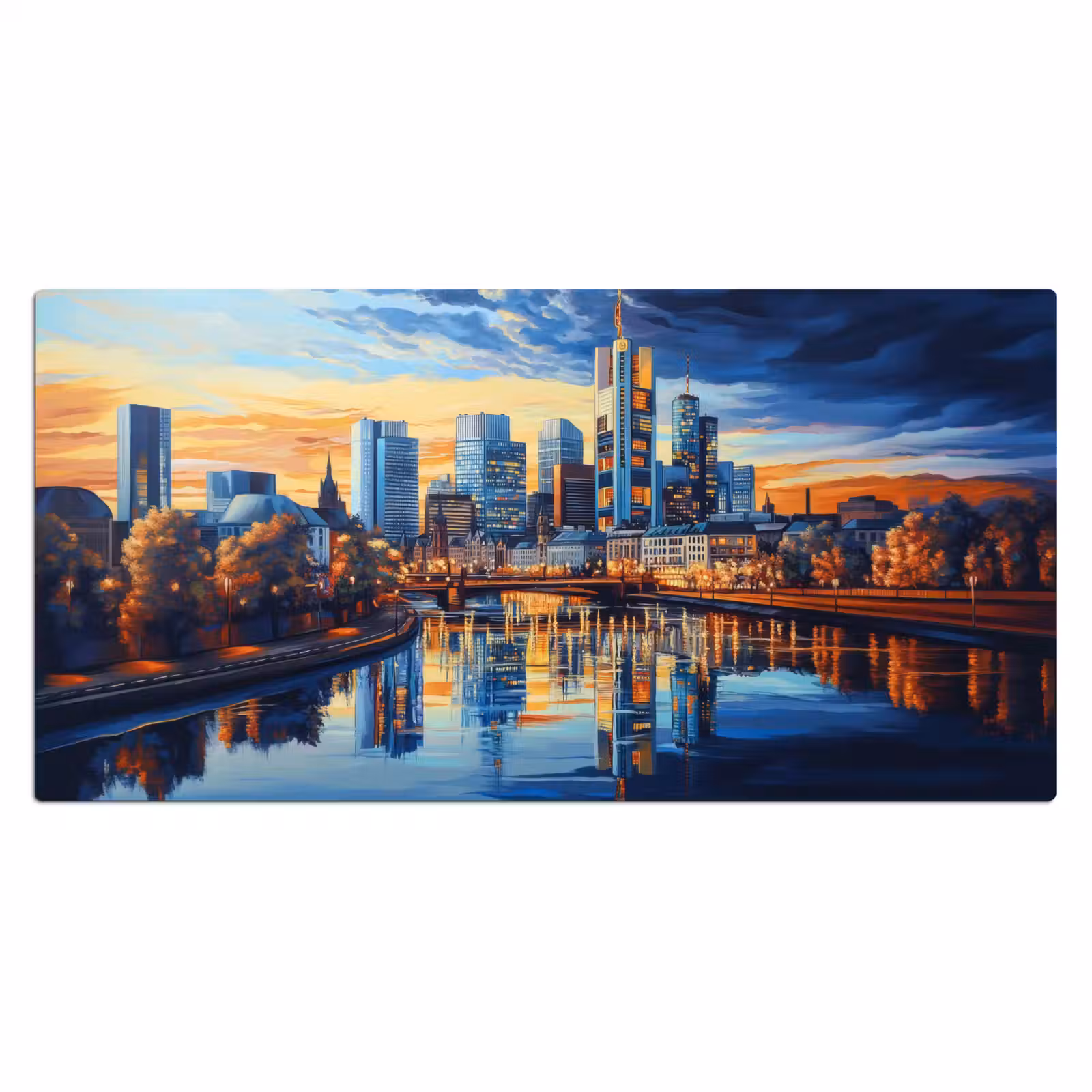 Bureau onderlegger - Zonsondergang Frankfurt - Stad - Skyline - Water — 1