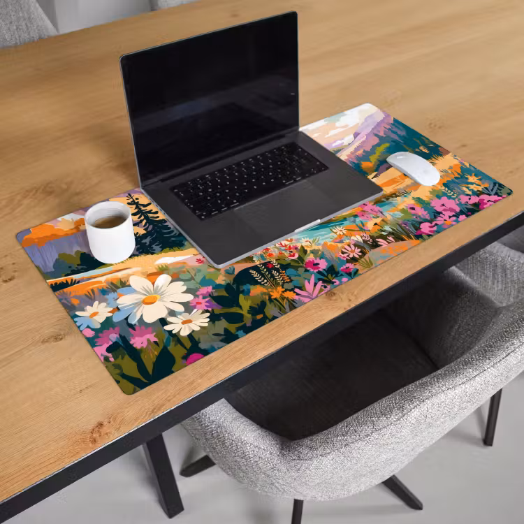 Bureau onderlegger - Rivier - Vallei vol bloemen - Levendig — 2