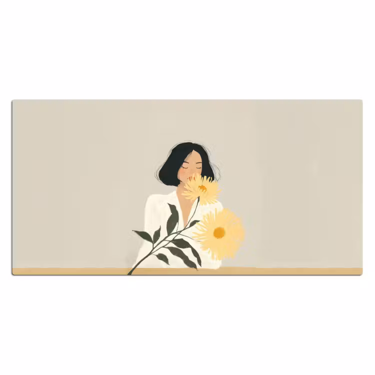 Bureau onderlegger - Vrouw - Bloem - Geel - Minimalistisch — 1