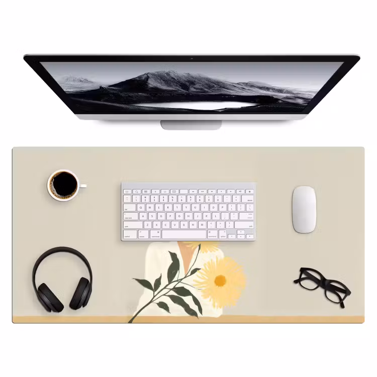 Bureau onderlegger - Vrouw - Bloem - Geel - Minimalistisch — 3