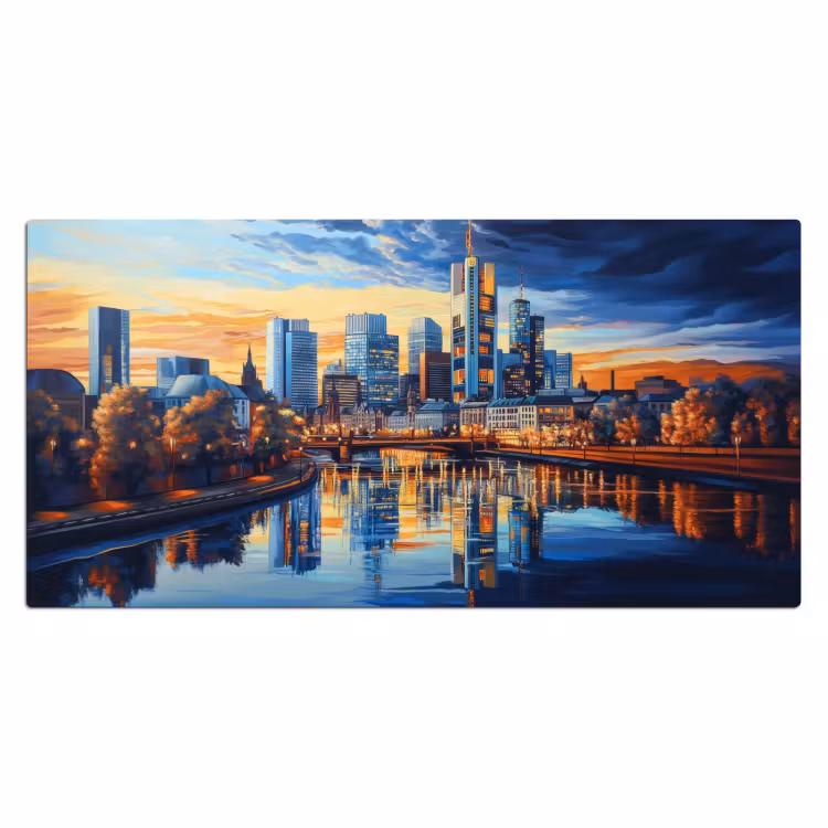 Bureau onderlegger - Zonsondergang Frankfurt - Stad - Skyline - Water — 1