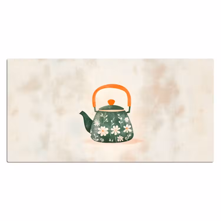 Bureau onderlegger - Theepot - Groen - Bloemen - Oranje — 1