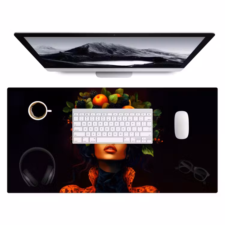 Bureau onderlegger - Vrouw - Zwart - Bessen - Bramen - Appels — 3
