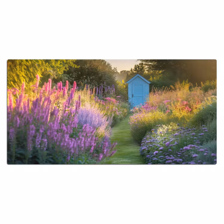Bureau onderlegger - Tuinhuisje - Blauw - Bloemen — 1