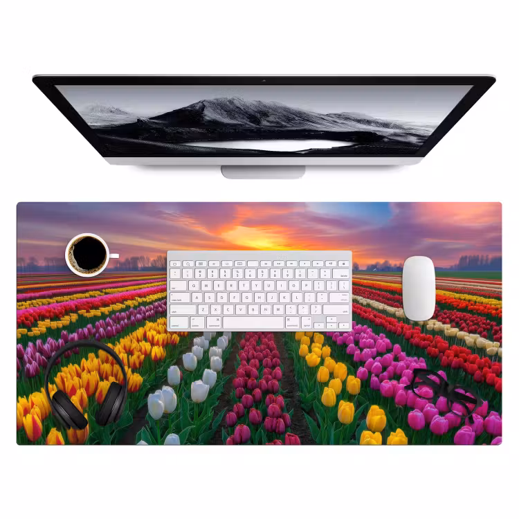 Bureau onderlegger - Tulpenveld - Zonsondergang - Kleurrijk — 3