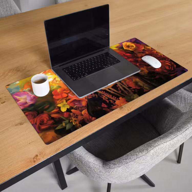 Bureau onderlegger - Vrouw - Bloemen - Papegaai - Schilderachtig — 2