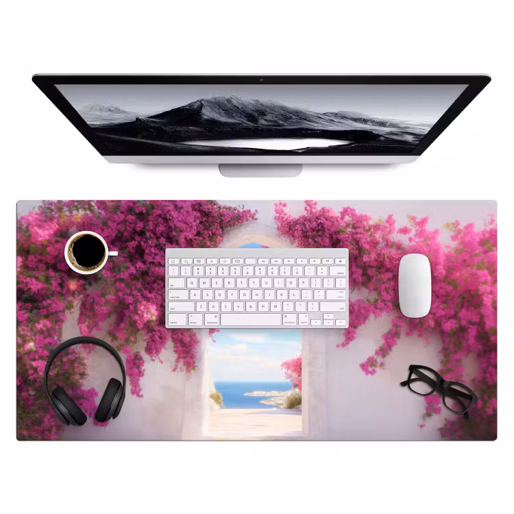 Bureau onderlegger - Zee - Roze - Bloemen - Poort — 3
