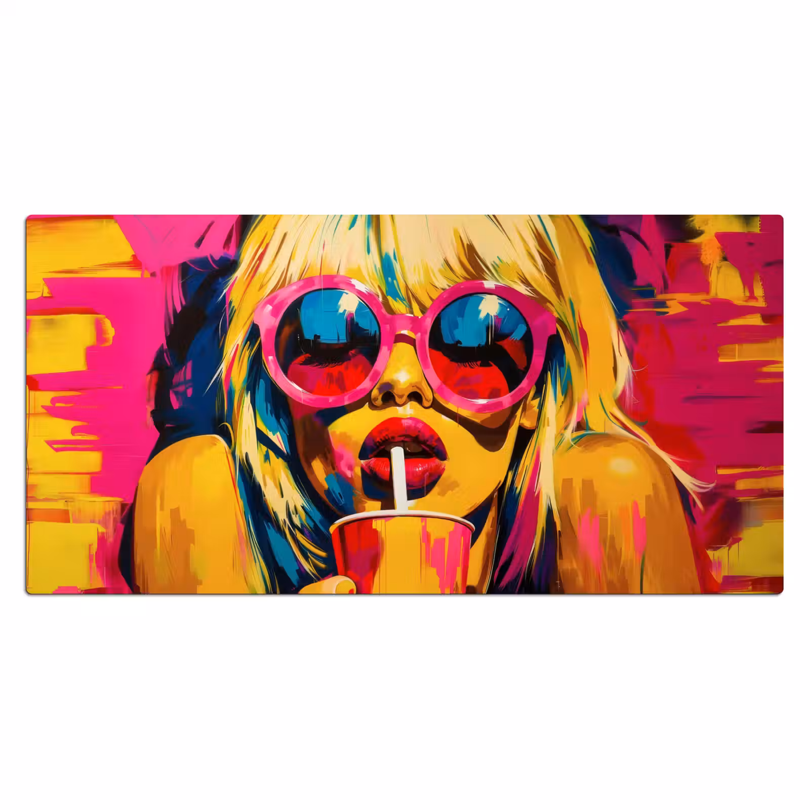 Bureau onderlegger - Zonnebril - Roze - Vrouw - Rietje — 1