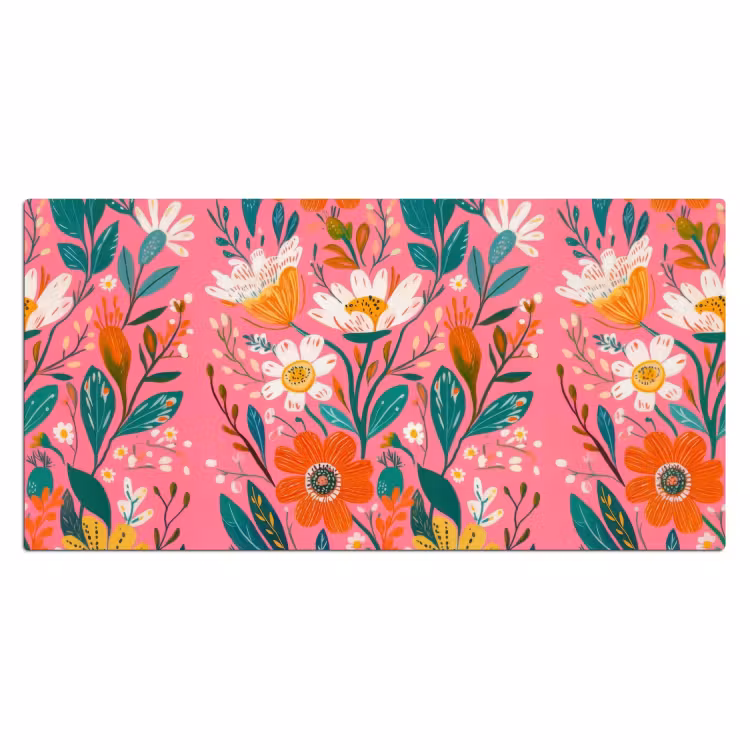 Bureau onderlegger - Roze - Bloemen - Wit - Oranje — 1