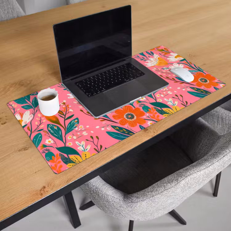 Bureau onderlegger - Roze - Bloemen - Wit - Oranje — 2