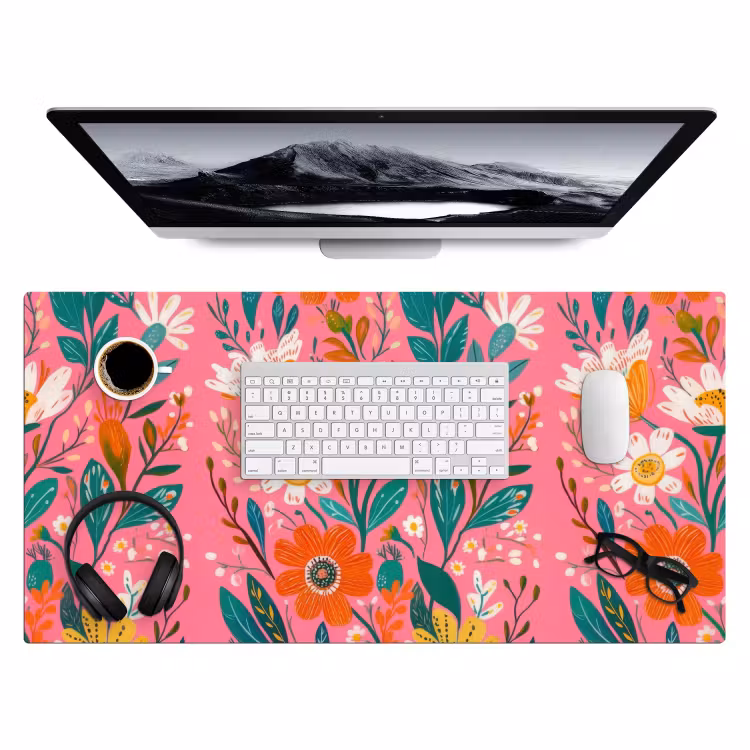 Bureau onderlegger - Roze - Bloemen - Wit - Oranje — 3