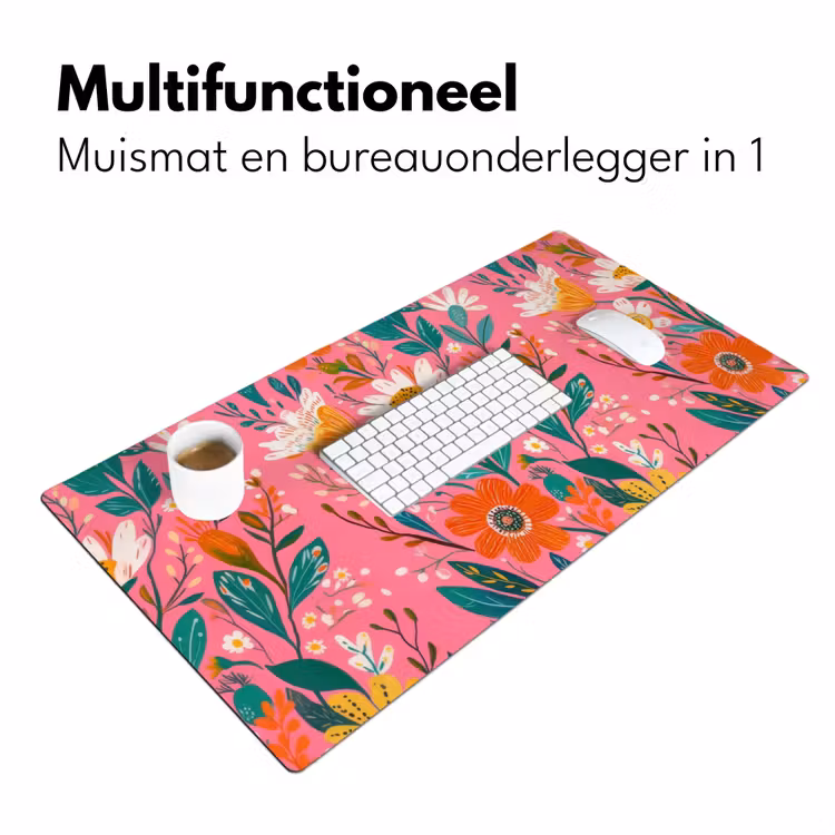 Bureau onderlegger - Roze - Bloemen - Wit - Oranje — 6