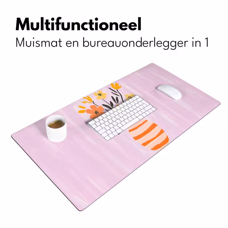 Bureau onderlegger - Vaas - Gestreept - Bloemen - Oranje — 6