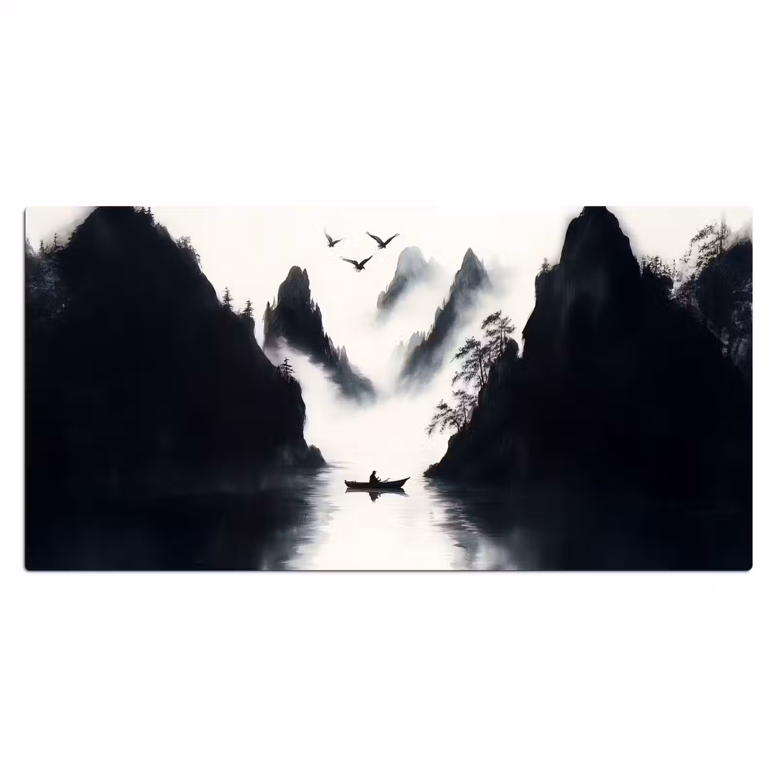 Bureau onderlegger - Roeiboot - Mistig - Bergen - Vogels — 1