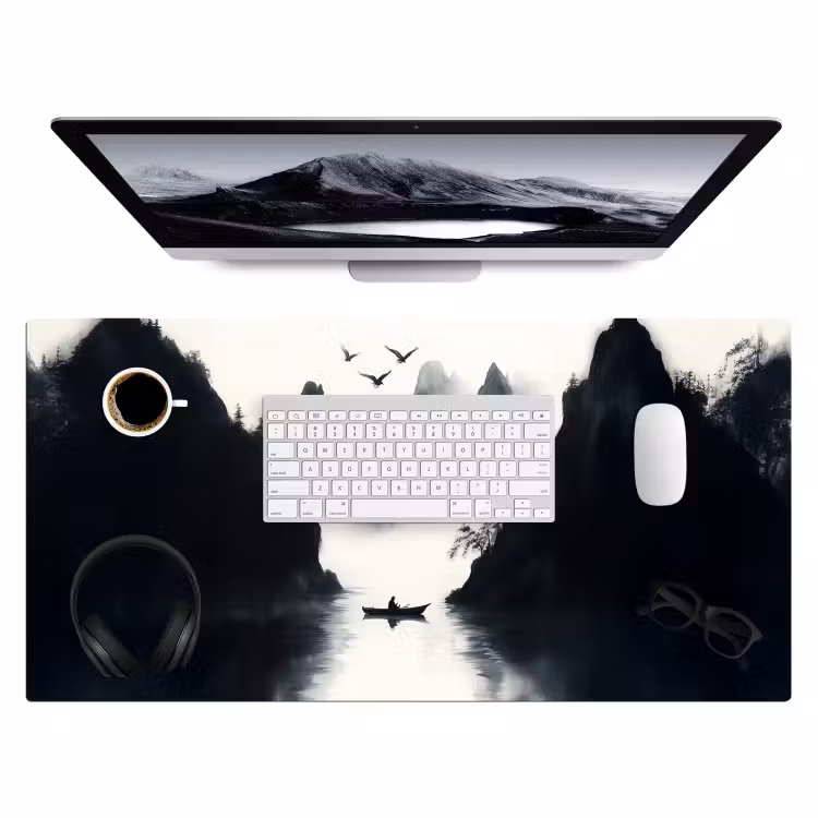 Bureau onderlegger - Roeiboot - Mistig - Bergen - Vogels — 3