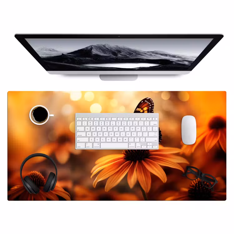 Bureau onderlegger - Vlinder - Bloemen - Oranje — 3
