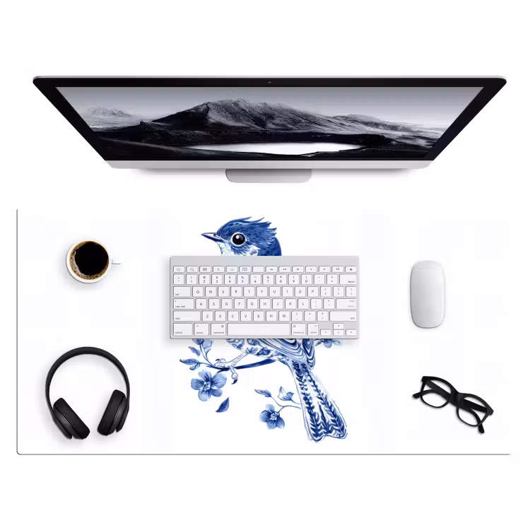 Bureau onderlegger - Vogel - Delfts blauw - Illustratie - Bloemen — 3