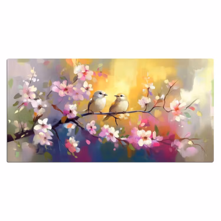 Bureau onderlegger - Vogels - Bloemen - Roze — 1