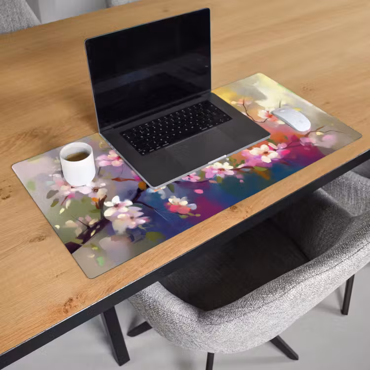 Bureau onderlegger - Vogels - Bloemen - Roze — 2