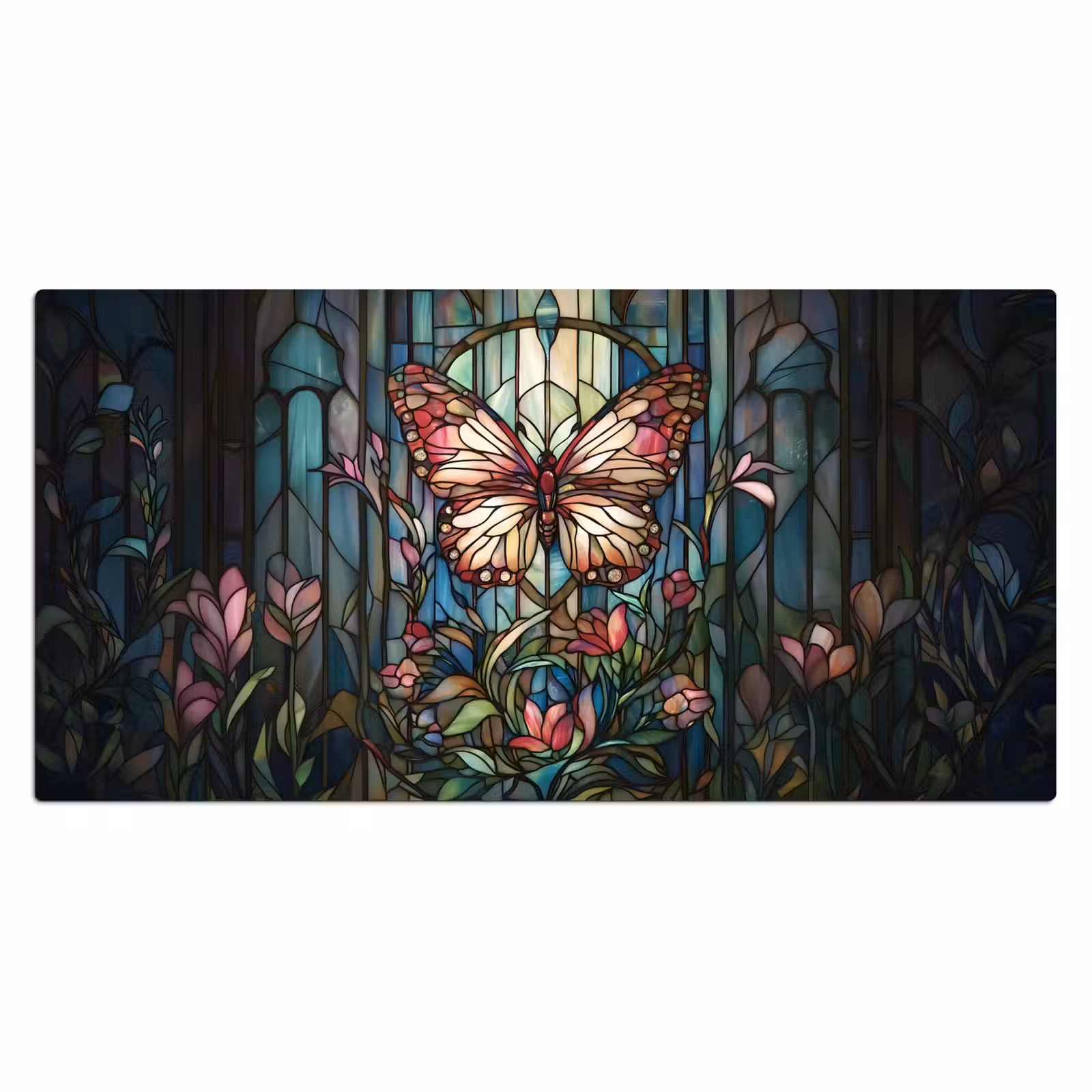 Bureau onderlegger - Vlinder - Roze - Bloemen - Bladeren — 1