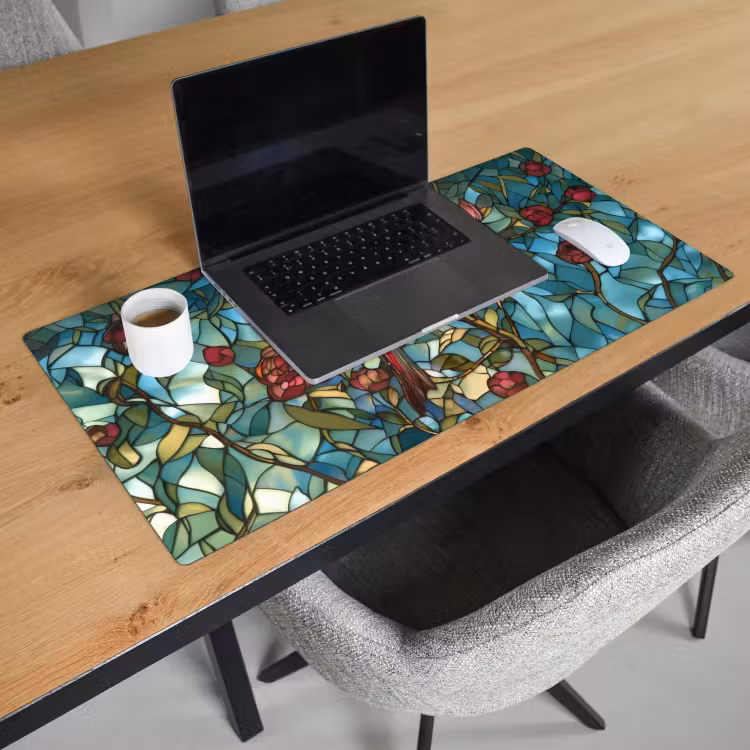 Bureau onderlegger - Vogel - Tak - Rozen - Mozaïek — 2