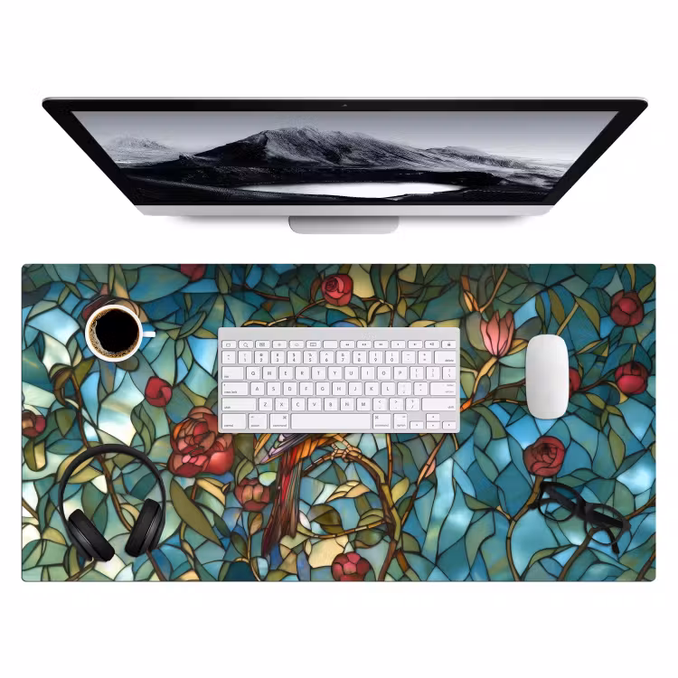 Bureau onderlegger - Vogel - Tak - Rozen - Mozaïek — 3