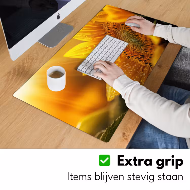 Bureau onderlegger - Zonnebloem - Dauwdruppels - Geel - Zonlicht — 5