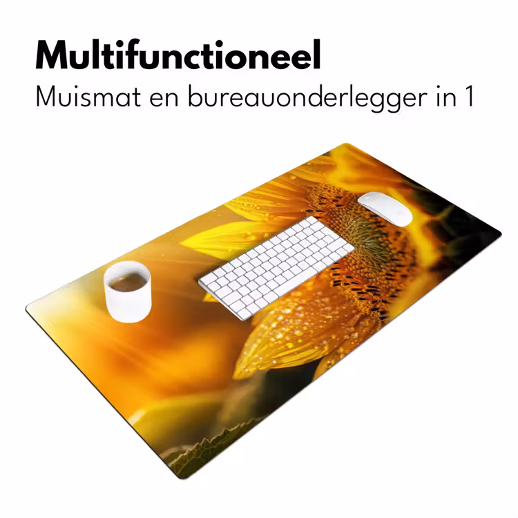 Bureau onderlegger - Zonnebloem - Dauwdruppels - Geel - Zonlicht — 6