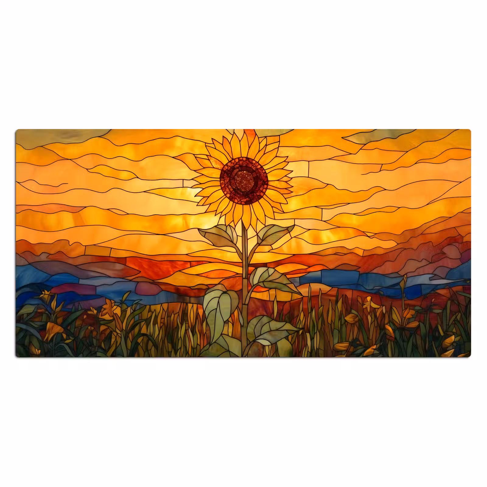Bureau onderlegger - Zonnebloem - Mozaïek - Zonsondergang - Geel — 1