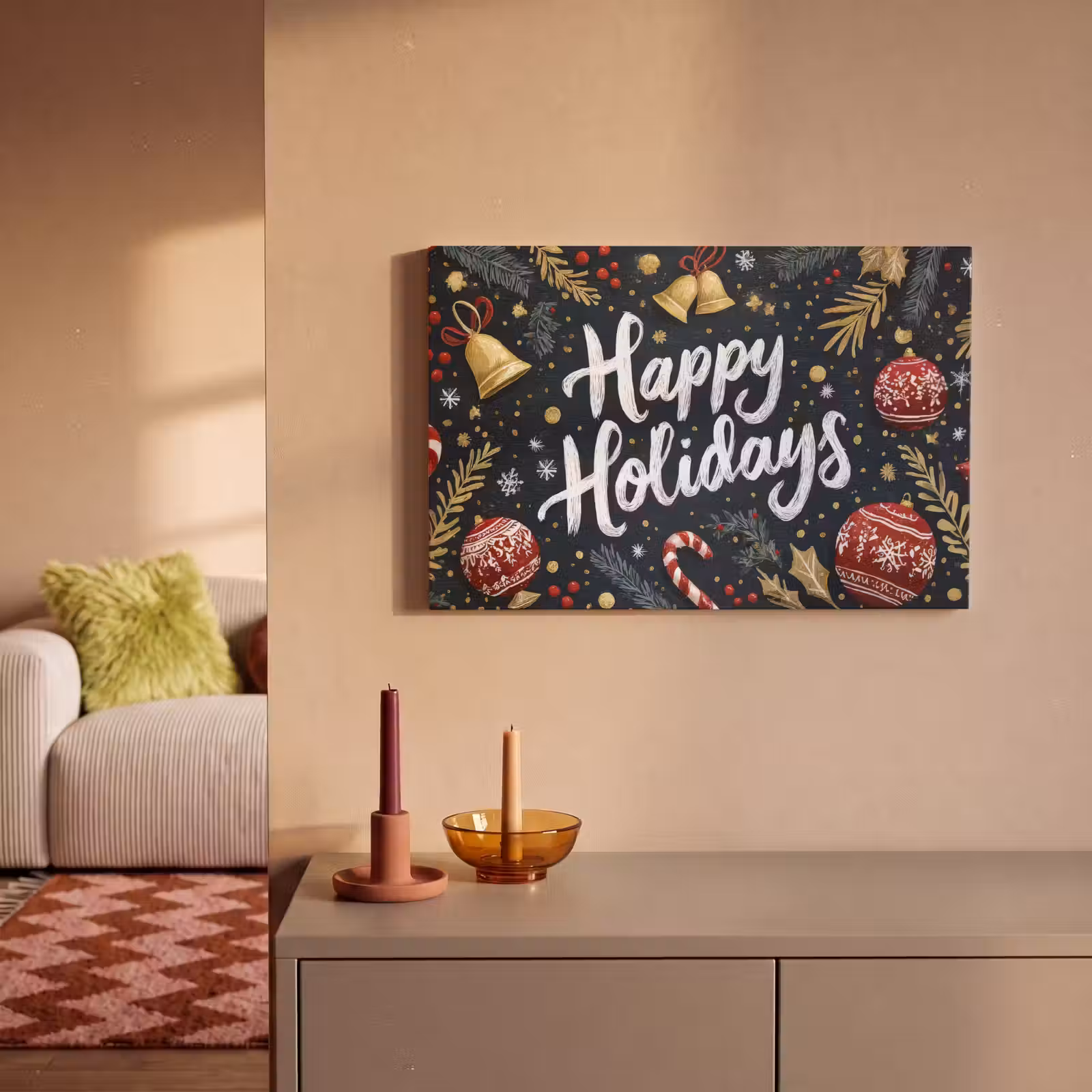 Canvas schilderij - Feestelijk - Kerstgroet - Kleurrijk — 1