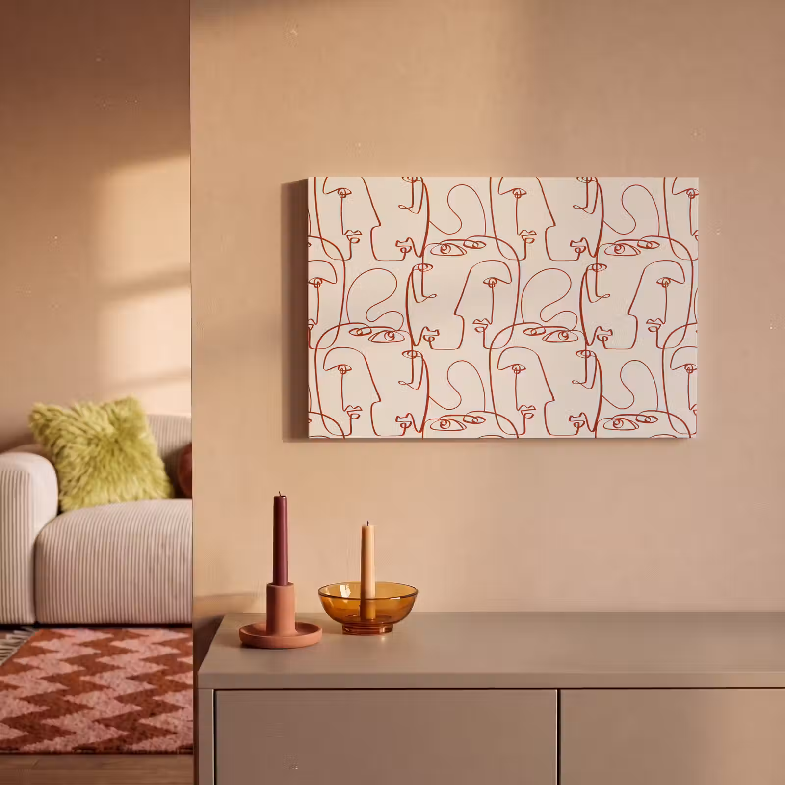 Canvas schilderij - Gezichten - Abstract - Rood - Beige — 1