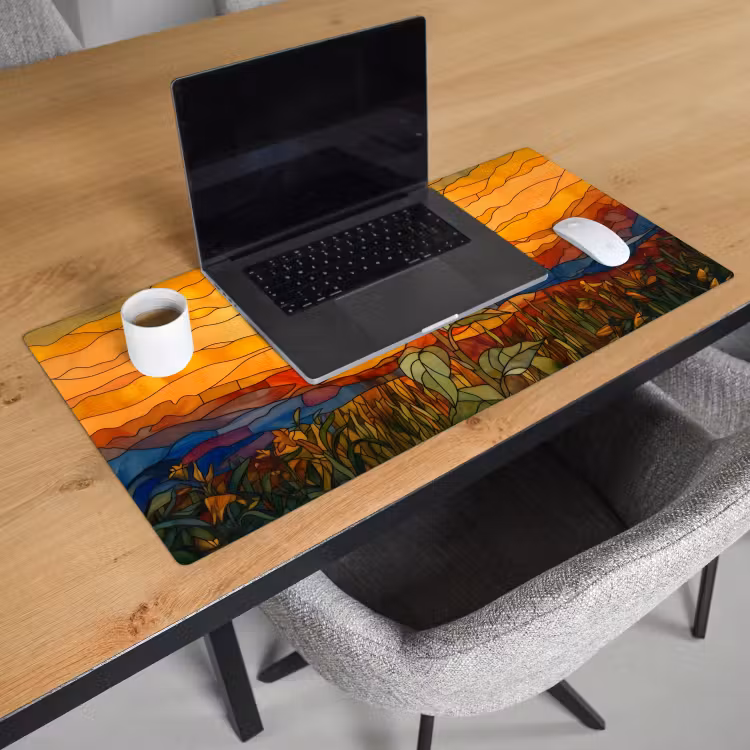 Bureau onderlegger - Zonnebloem - Mozaïek - Zonsondergang - Geel — 2