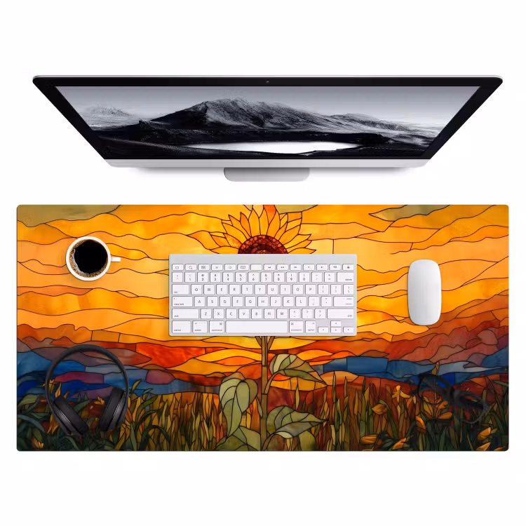 Bureau onderlegger - Zonnebloem - Mozaïek - Zonsondergang - Geel — 3
