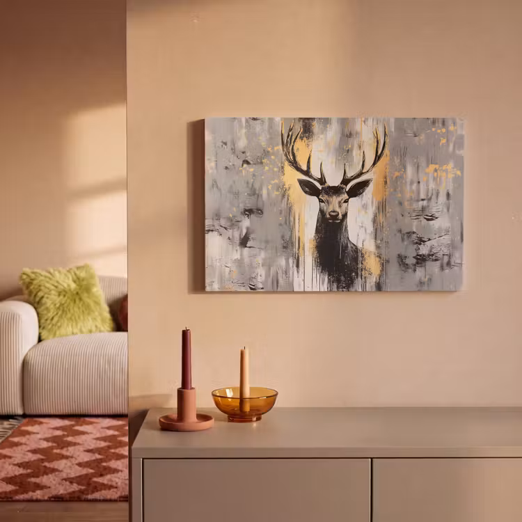 Canvas schilderij - Abstract - Hert - Gewei - Goud — 2