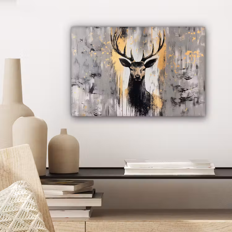 Canvas schilderij - Abstract - Hert - Gewei - Goud — 5