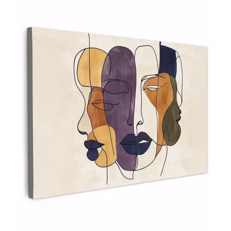 Canvas schilderij - Abstract - Overlappende gezichten - Paars - Donkergroen — 1