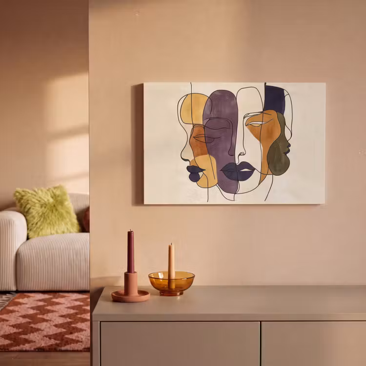 Canvas schilderij - Abstract - Overlappende gezichten - Paars - Donkergroen — 2