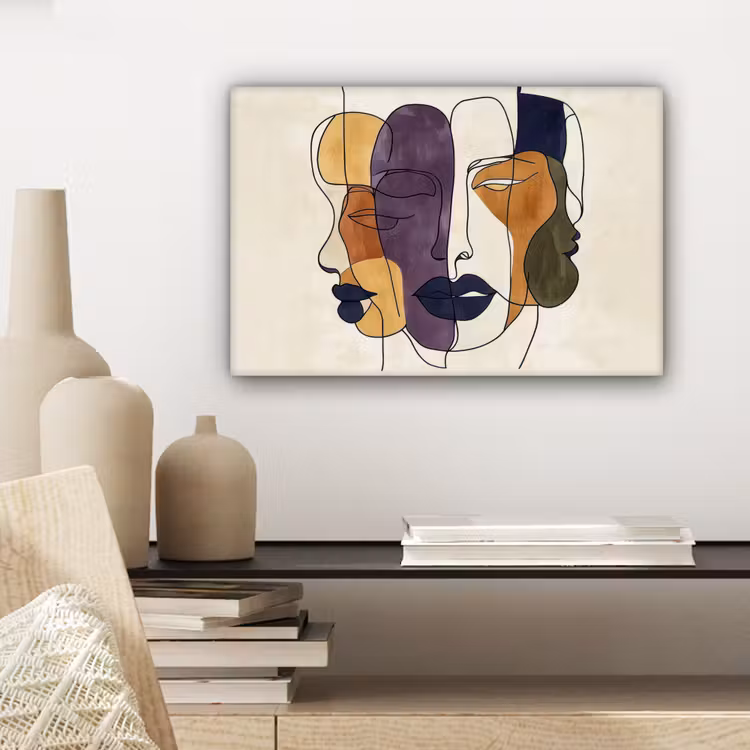 Canvas schilderij - Abstract - Overlappende gezichten - Paars - Donkergroen — 5