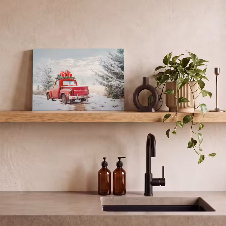 Canvas schilderij - Auto - Rood - Cadeaus - Winter - Sneeuw - Kerst — 3