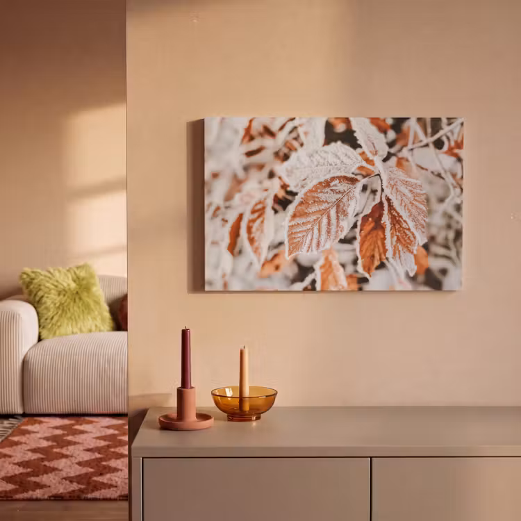 Canvas schilderij - Bladeren - IJs - Winter - Natuur — 2