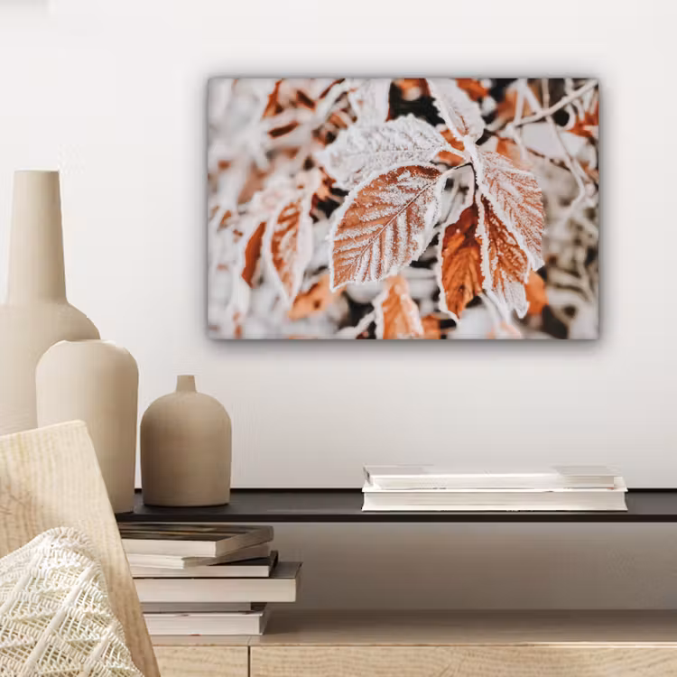 Canvas schilderij - Bladeren - IJs - Winter - Natuur — 5