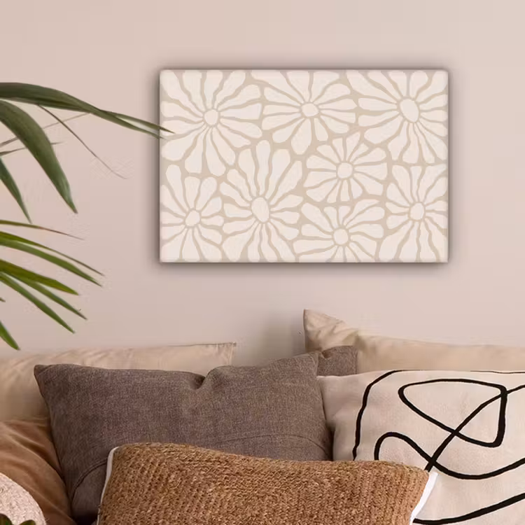 Canvas schilderij - Bloemen - Print - Beige - Bruin - Minimalistisch — 2