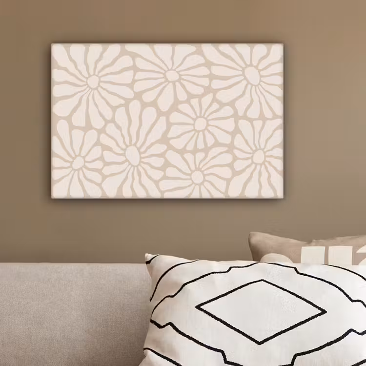 Canvas schilderij - Bloemen - Print - Beige - Bruin - Minimalistisch — 3